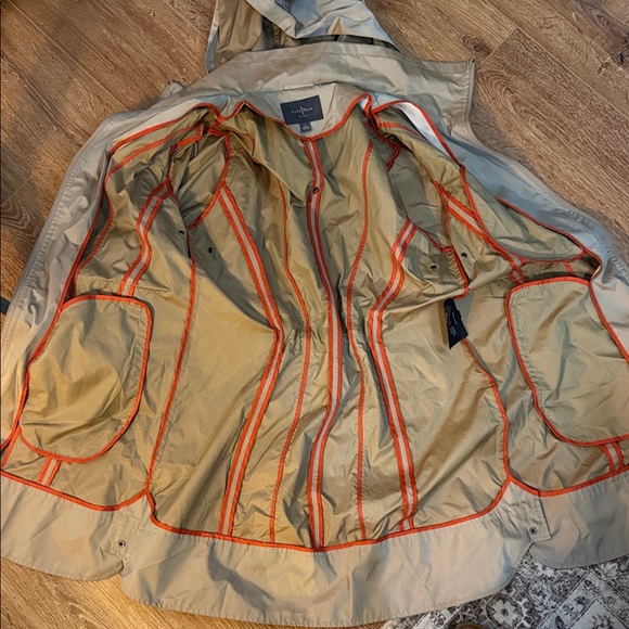 Cole Haan Womens Packable Trench Khaki Tan Versatile Hooded Rainwear Size L - Picture 12 of 12